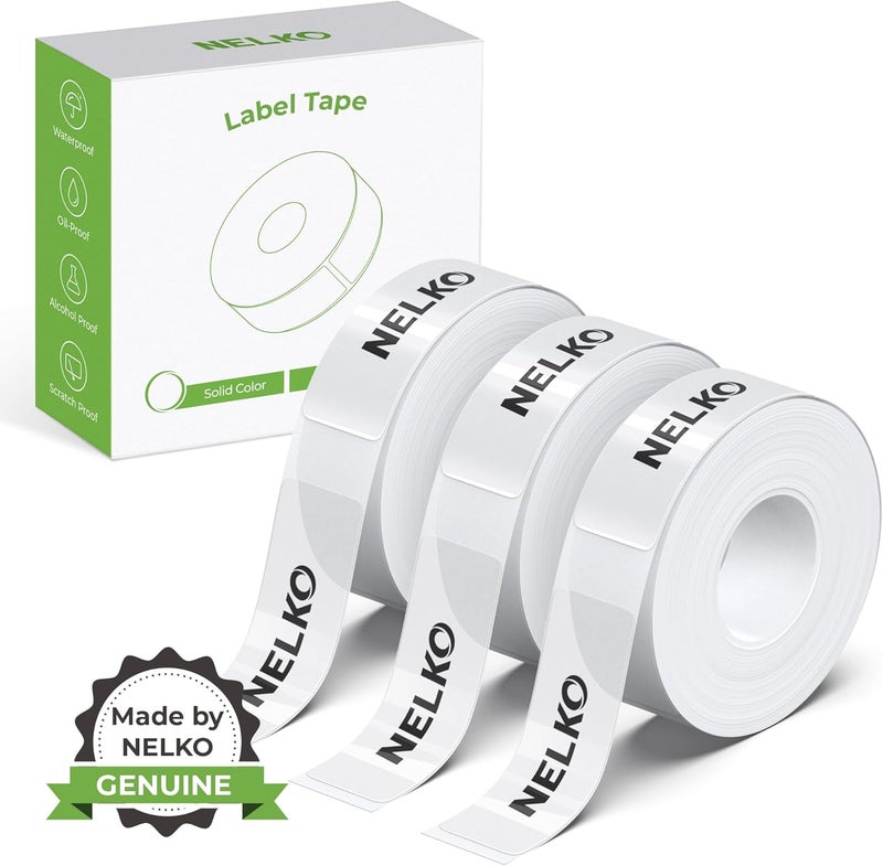 Nelko شريط طباعة الملصقات الأصلي P21، ورق طباعة ملصقات متكيف، 14x40 مم (0.55"x1.57"), شريط ملصقات مكتبي قياسي مغلف بديل، متعدد الاستخدامات P21، 180 ملصق/لفة، 3 لفات، شفاف - Image 1